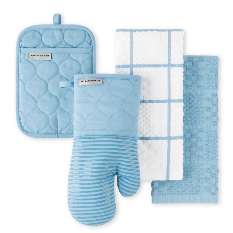 🔥 KitchenAid Quilted Cotton Terry Cloth Oven Mitt, Pot Holder, Kitchen Towel 4-Pack Set