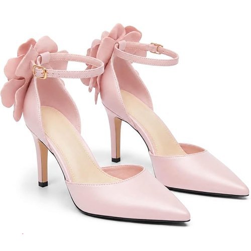 🔥 Coutgo Women’s Closed Pointed Toe Heels Flower Ankle Strap Pumps Dressy High Heel Wedding Party Shoes, Pink  — $35.99  (was $59)