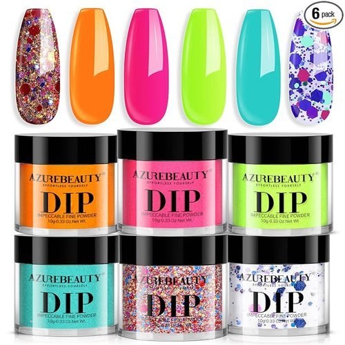🔥 AZUREBEAUTY Orange Fluorescent Blue Green Dip Powder Nail Set, 6 Spring Summer Colors Dipping Starter Kit French Art Man  — $4.99  (was $9)
