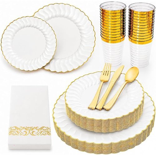 🔥 SKXIYEBS 175PCS Pink and Gold Plastic Plates Set – Heavy Duty Disposable Dinner & Dessert Plates for 25 Guests – Perfect  — $23.99  (was $39)