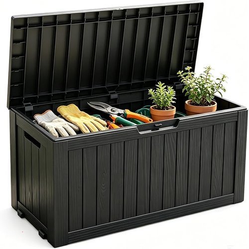 🔥 Fancyango 85 Gallon Outdoor Deck Box Waterproof, Large Storage Box for Patio, Resin Storage Bench Lockable for Garden To  — $55.99  (was $110)