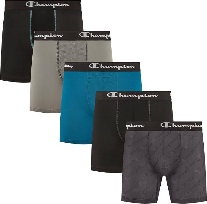 🔥 Champion Men’s Performance Boxer Brief-5 Pack- With Moisture-wicking, Odor Control, Mesh Pouch & No Ride-up Fit (S–xl)  — $13  (was $55)