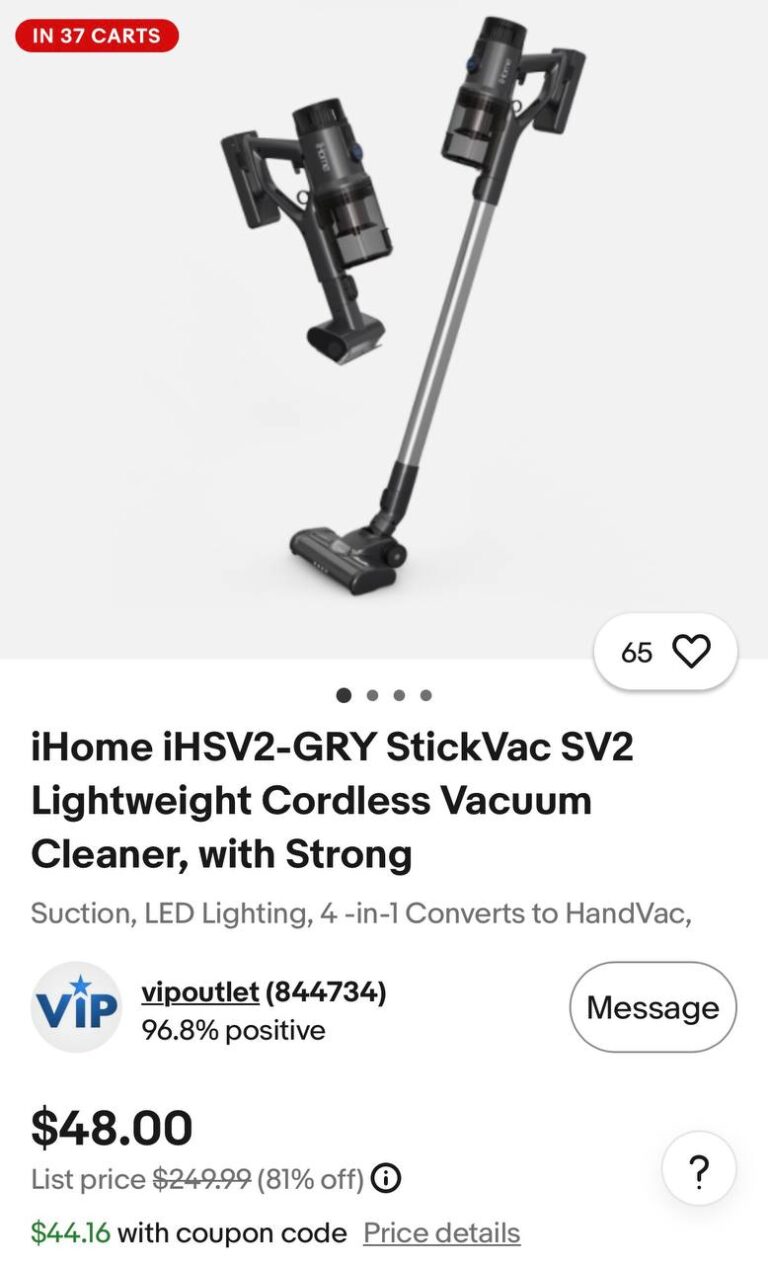 🔥 iHome iHSV2-GRY StickVac SV2 Lightweight Cordless Vacuum Cleaner, with Strong  — $44  (was $249)