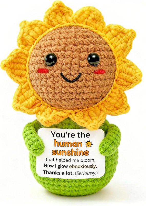 🔥 Thank You Sunflower Gift – “Human Sunshine” Crochet Desk Decor, Funny Cute Friendship Appreciation Gift  — $7.59  (was $7.59)