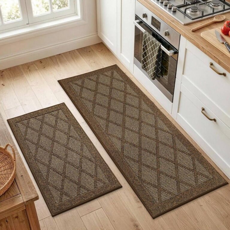 🔥 2pc Kitchen Mats Non Slip Washable, Brown, 20″x32″ + 20″x48″ Absorbent Runner Rugs for Kitchen Floor, 100% Polypropylene  — $45.99  (was $45.99)