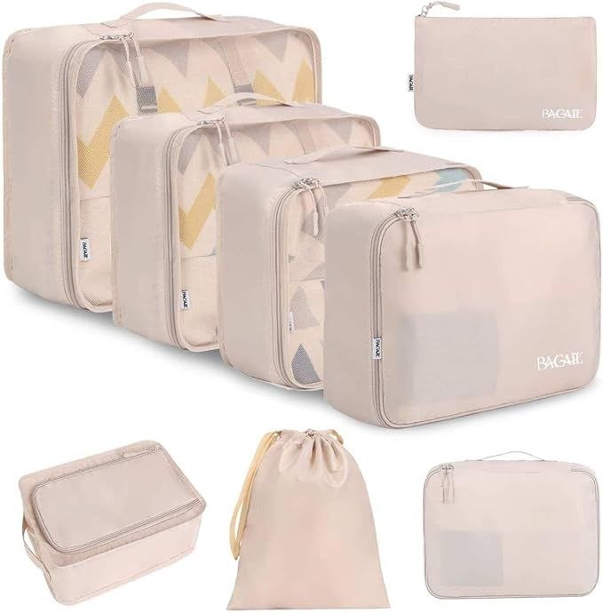 🔥 BAGAIL 8 Set Packing Cubes Luggage Packing Organizers for Travel Accessories-Cream
