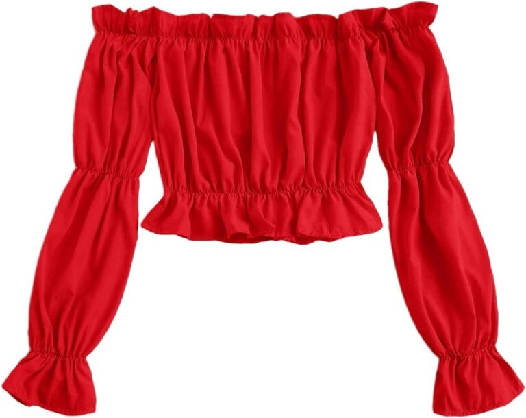 🔥 LYANER Women’s Off Shoulder Ruffle Trim Puff Long Sleeve Tube Crop Blouse Shirt Top  — $9  (was $27)