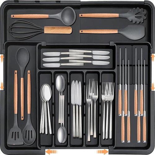 🔥 Silverware Organizer – Expandable Large Kitchen Drawer Organizer Utensil Organizer with 2 Removable Knife Blocks  — $9.99  (was $20)