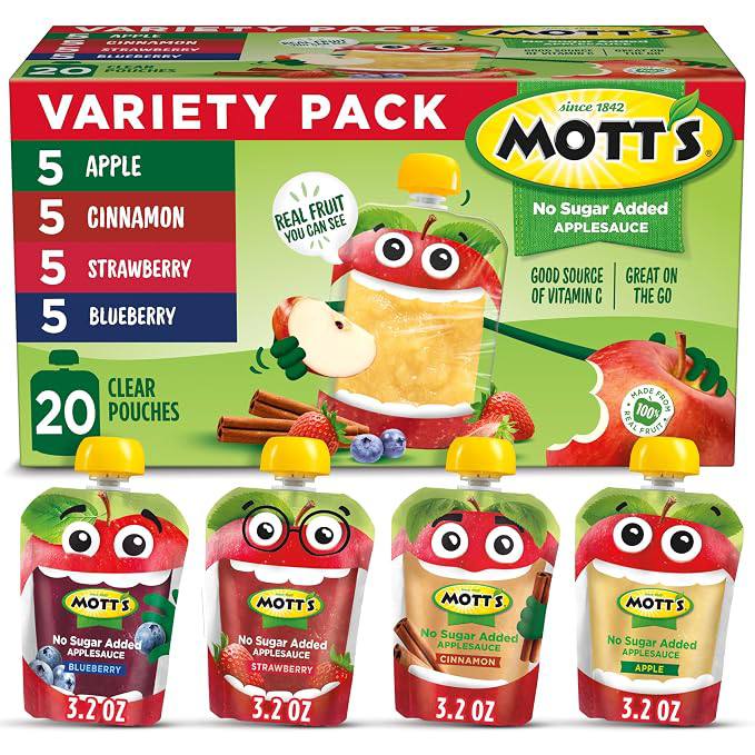 🔥 Mott’s No Sugar Added Applesauce Variety Pack, 4 Flavors – Apple, Strawberry, Cinnamon & Blueberry, Made from Real Fruit  — $7  (was $11)