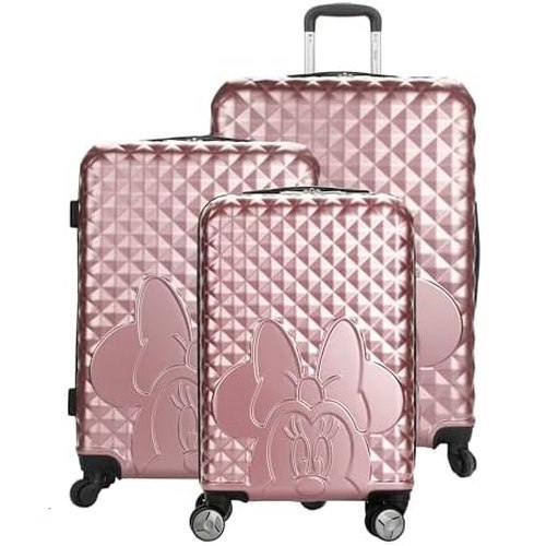 🔥 Disney Minnie Mouse 3-Piece Rolling Luggage Set, Pink Peek-a-Boo Molded Hardshell Suitcases (20″ 24″ 28″), Luggage with   — $224.99