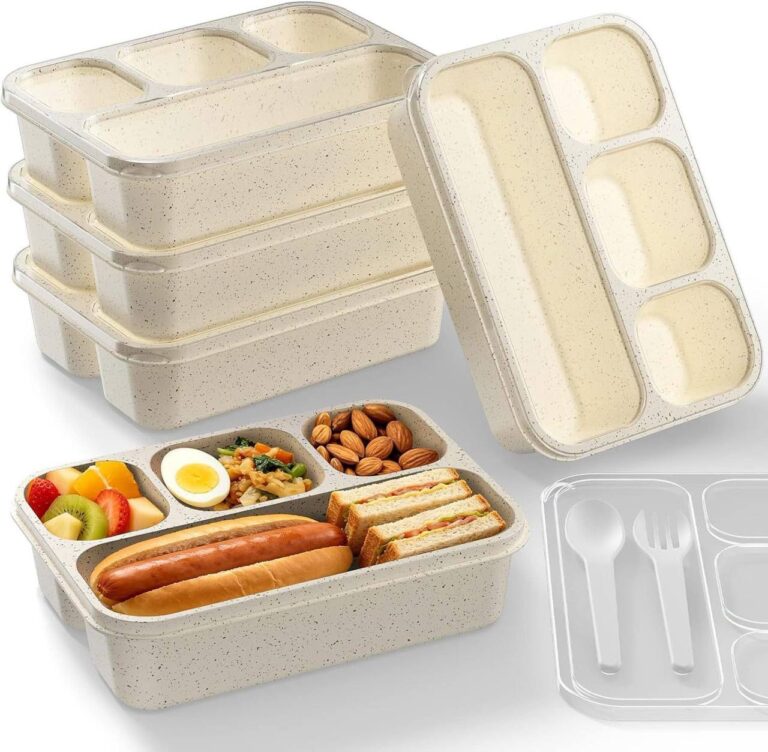 🔥 Bento Box 5-Pack, 4-Compartment Lunch Box for Women, Men & Kids, BPA-Free Wheat Straw Snack Containers  — $24.99  (was $24.99)