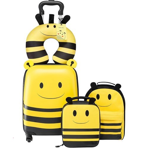 🔥 VEVOR Kids Luggage Set, 5 Piece, 18 Inch Hardside Rolling Wheels Suitcase with Backpack & U-shape Pillow, Bee Kids Carry  — $48.99