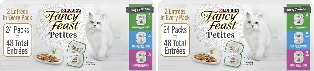 Fancy Feast Purina Gourmet Wet Cat Food Variety Package,Petites Gravy Collection,Break-Apart tubs,96 Servings - 2.8 oz. 