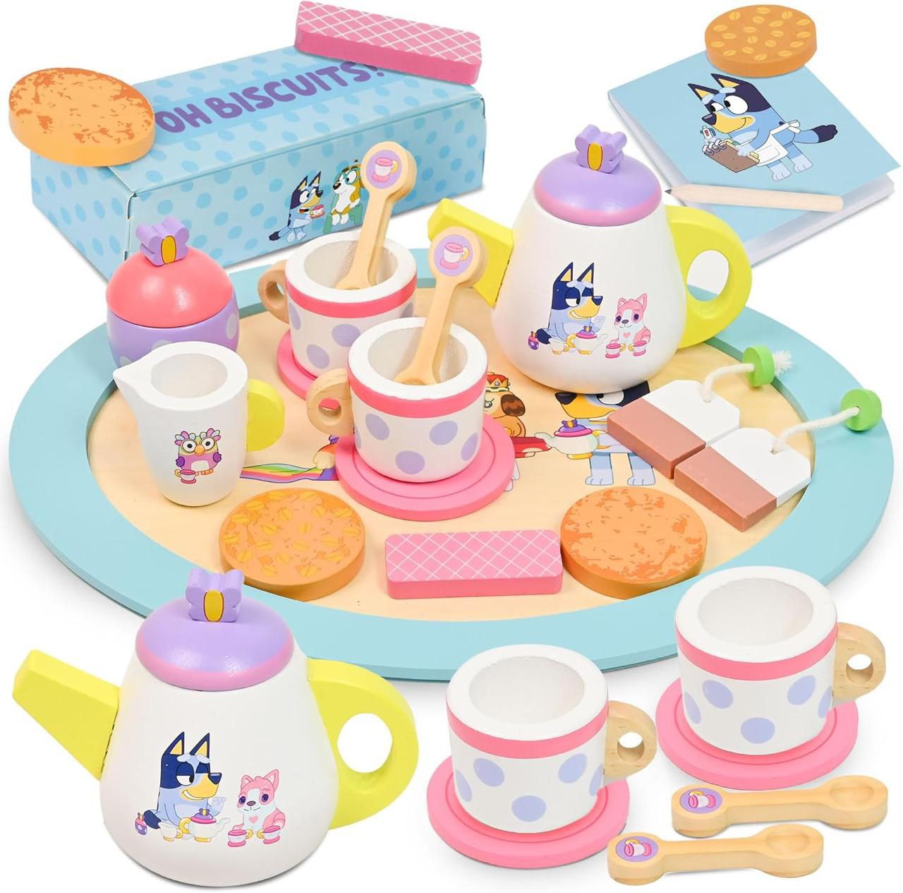 8th Wonder Bluey Toys Wooden Tea Party Set, 18-Piece