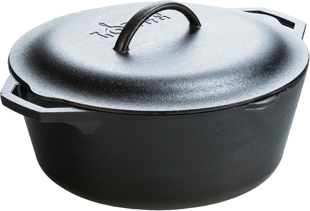 Lodge Cast Iron Dutch Oven 7 Quart - Loop Handle Cooking Vessel - Even Heat Retention - Oven-Safe, Versatile Pot