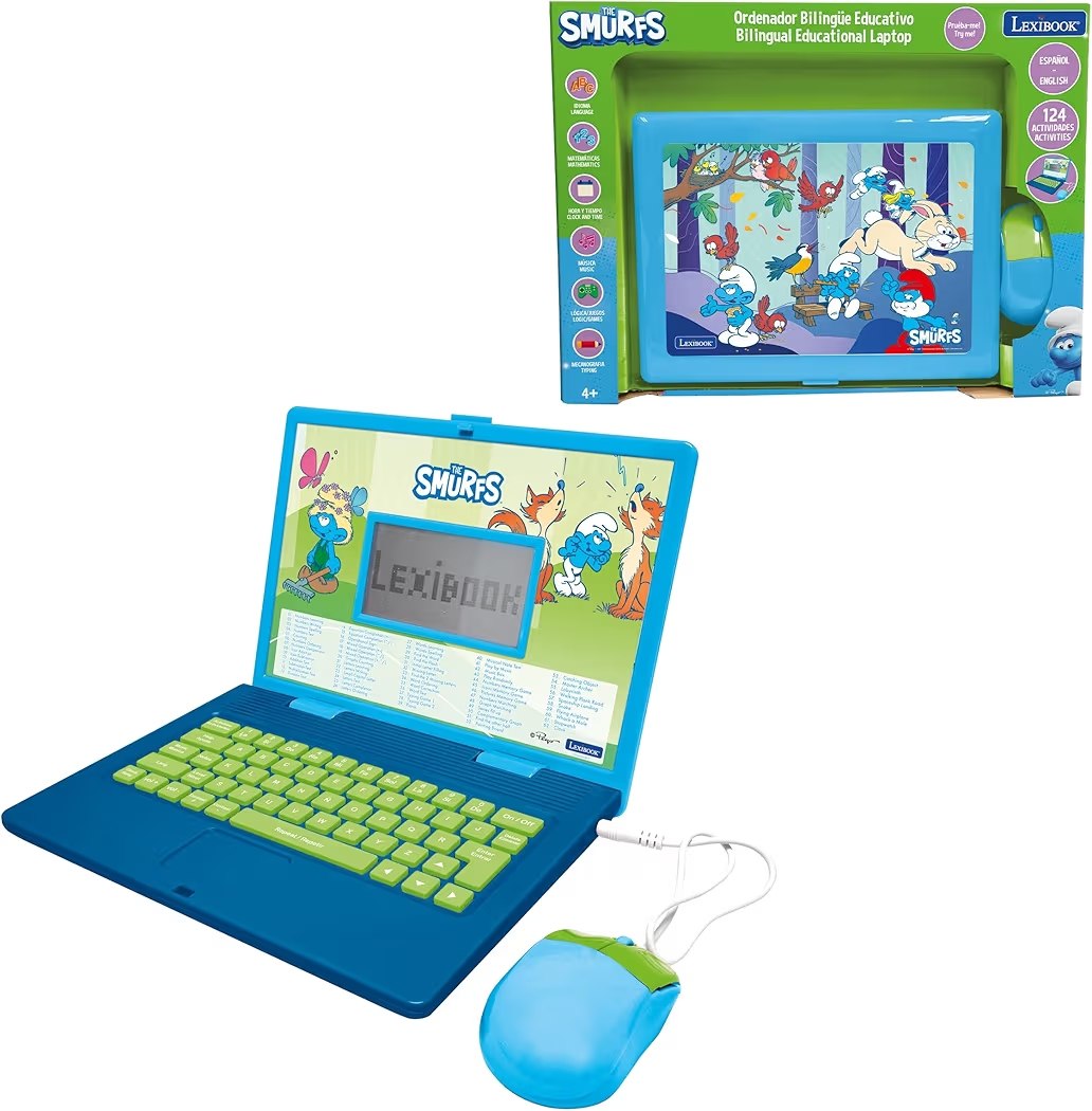 Lexibook, The Smurfs, Bilingual Spanish/English Educational Computer, Toy for Children with 124 Language, Writing, Maths