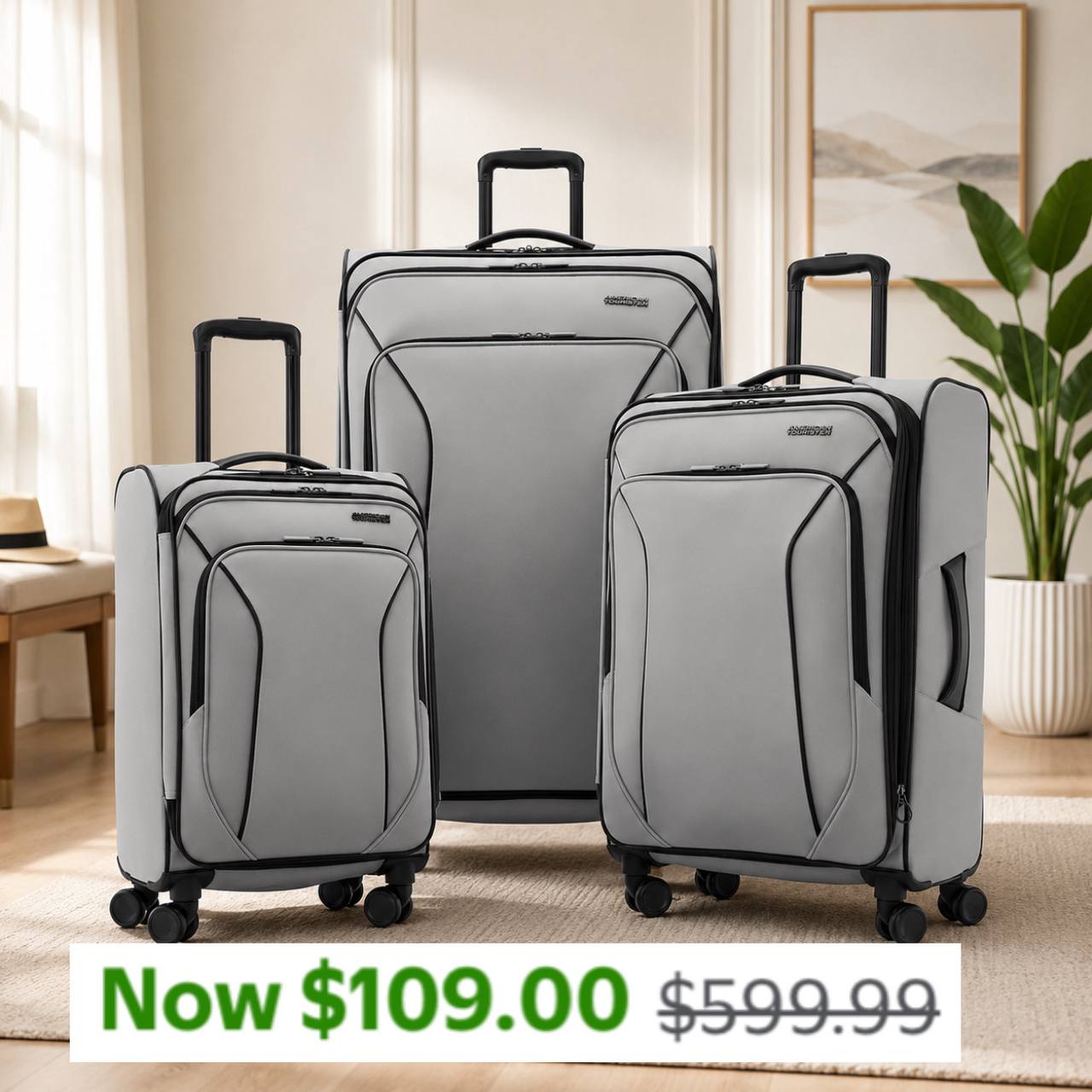 American Tourister X-Lite 3-Piece Luggage Set with Spinner Wheels