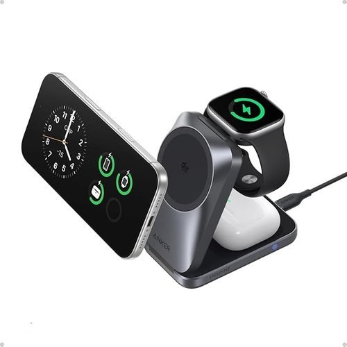 Anker Prime Foldable MagSafe Charger, 25W Qi2.2-Certified Palm-Sized Travel-Ready 3-in-1 Charging Station, AirCool Wirel