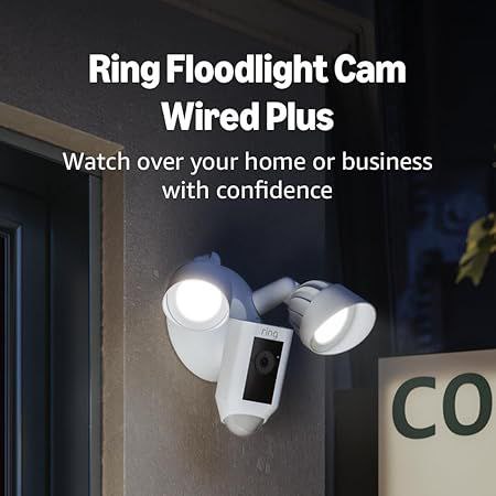Ring Floodlight Cam Wired Plus (newest model), Outdoor home or business security with motion-activated 1080p HD video an
