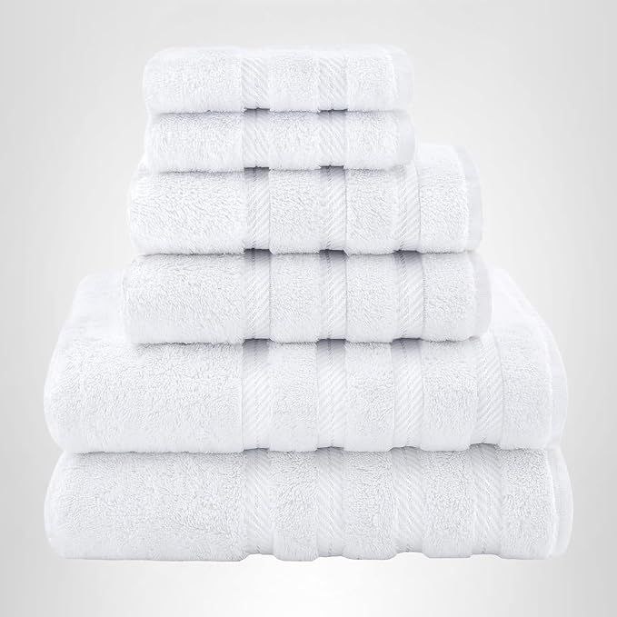 American Soft Linen Luxury 6 Piece Towel Set, 2 Bath Towels 2 Hand Towel 2 Washcloths, 600 GSM 100% Cotton Turkish Towel