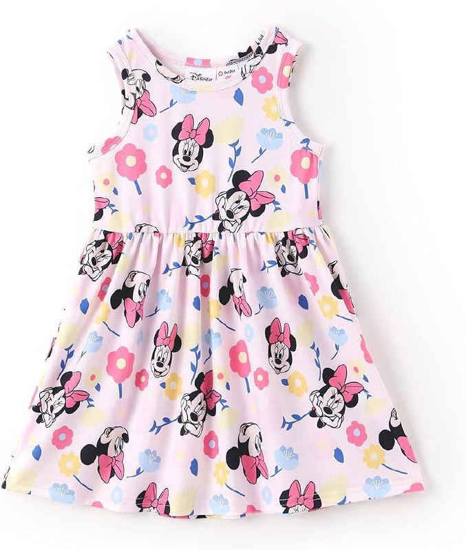 Disney Minnie Mouse Princess Frozen Elsa Stitch Girls Dress Sleeveless & Short Sleeve Casual Summer Clothes Baby to Todd