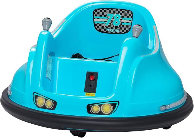 Flybar FunPark 6V Bumper Car – 360° Electric Ride-On Toy with LED Lights, Safety Seat Belt, Soft Bumpers – Indoor & Outd