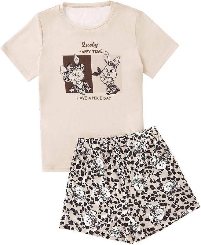 LYANER Women's Pajamas Set Summer Pjs Short Sleeve Tee and Shorts Sleepwear with Pockets