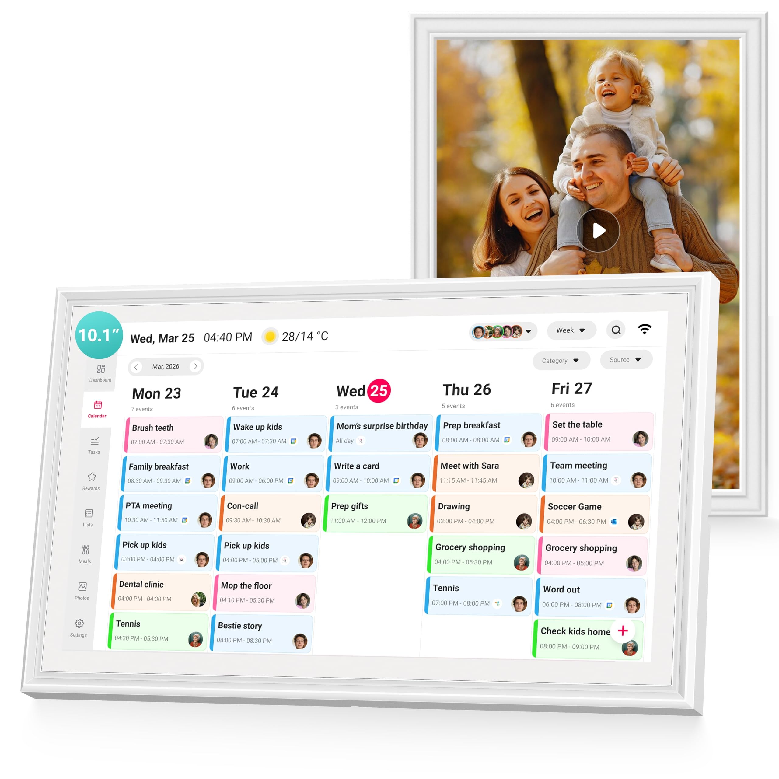 Digital Calendar Wall Touch Screen, 10.1 Inch Smart Chore Chart & Family Schedule Organizer