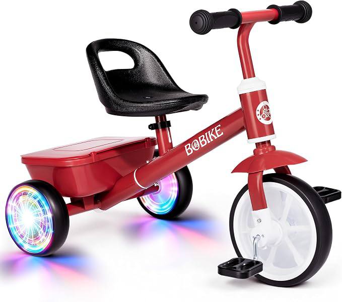 Bobike Toddler Tricycle for Ages 2-5 Years, Tricycle with 2 LED Light Wheels, Toddler Bike with 3-Position Seat and Rear