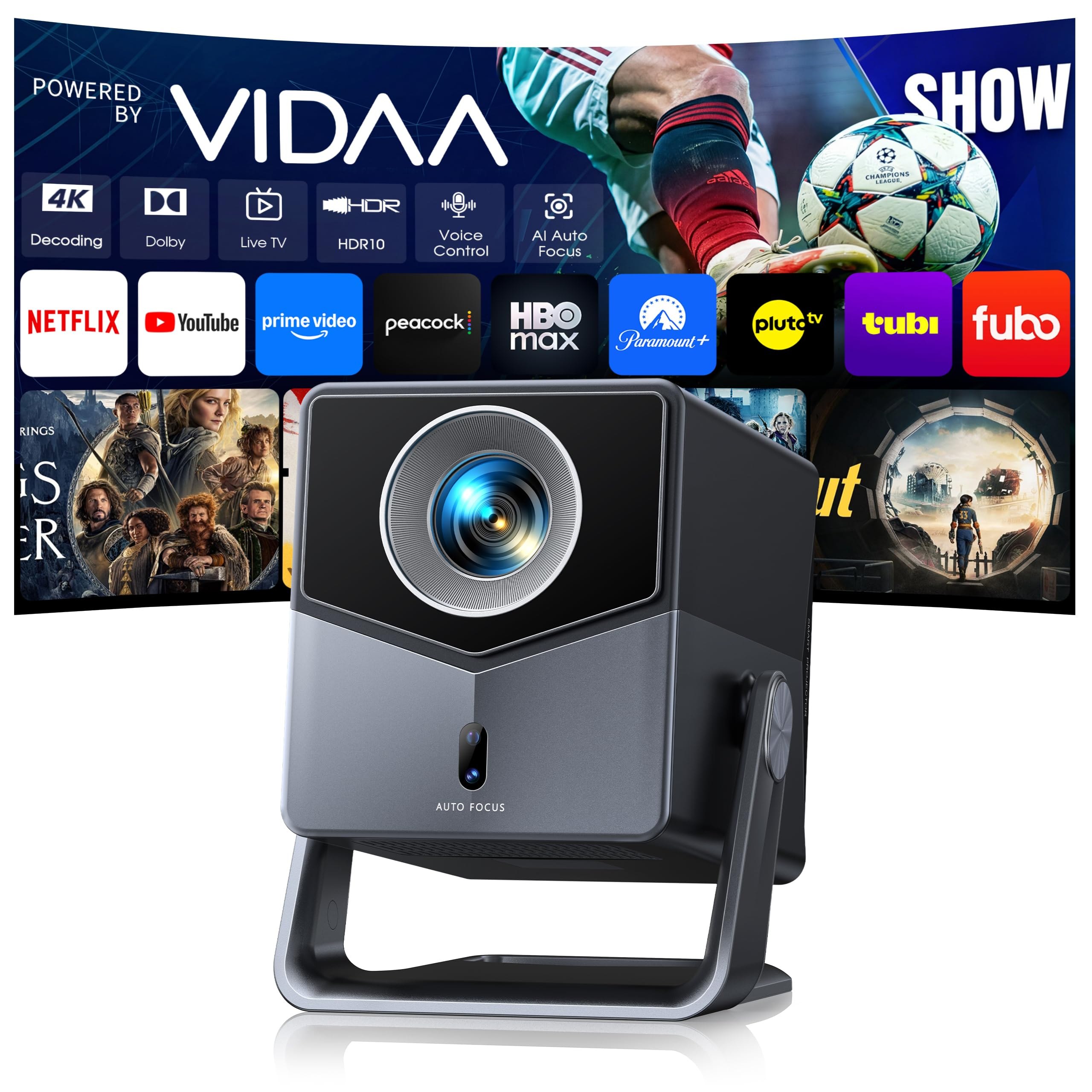 Smart Projector 4K [VIDAA Live TV & 36W Dolby & Voice Control] with WiFi6 and Bluetooth