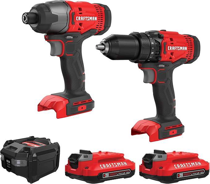 CRAFTSMAN V20 MAX Cordless Drill Driver and Impact Driver Set, Power Tool Set with 2 Batteries and Charger, LED Work Lig