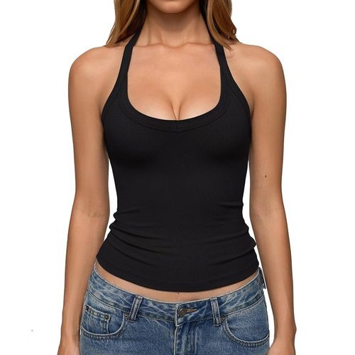 REORIA Womens Backless Ribbed Halter Tops