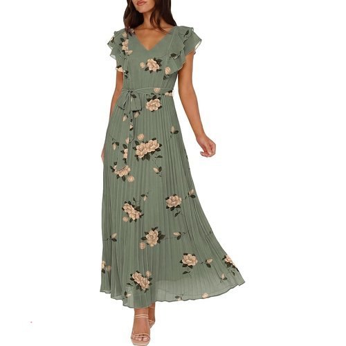 Floral Pleated Maxi Dresses