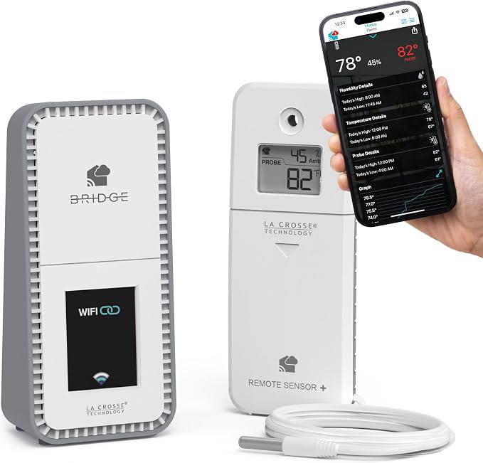 Temp Tracker Probe Wi-Fi Alert System with The Bridge Gateway and a Temperature Probe Sensor with Ambient Temperature an