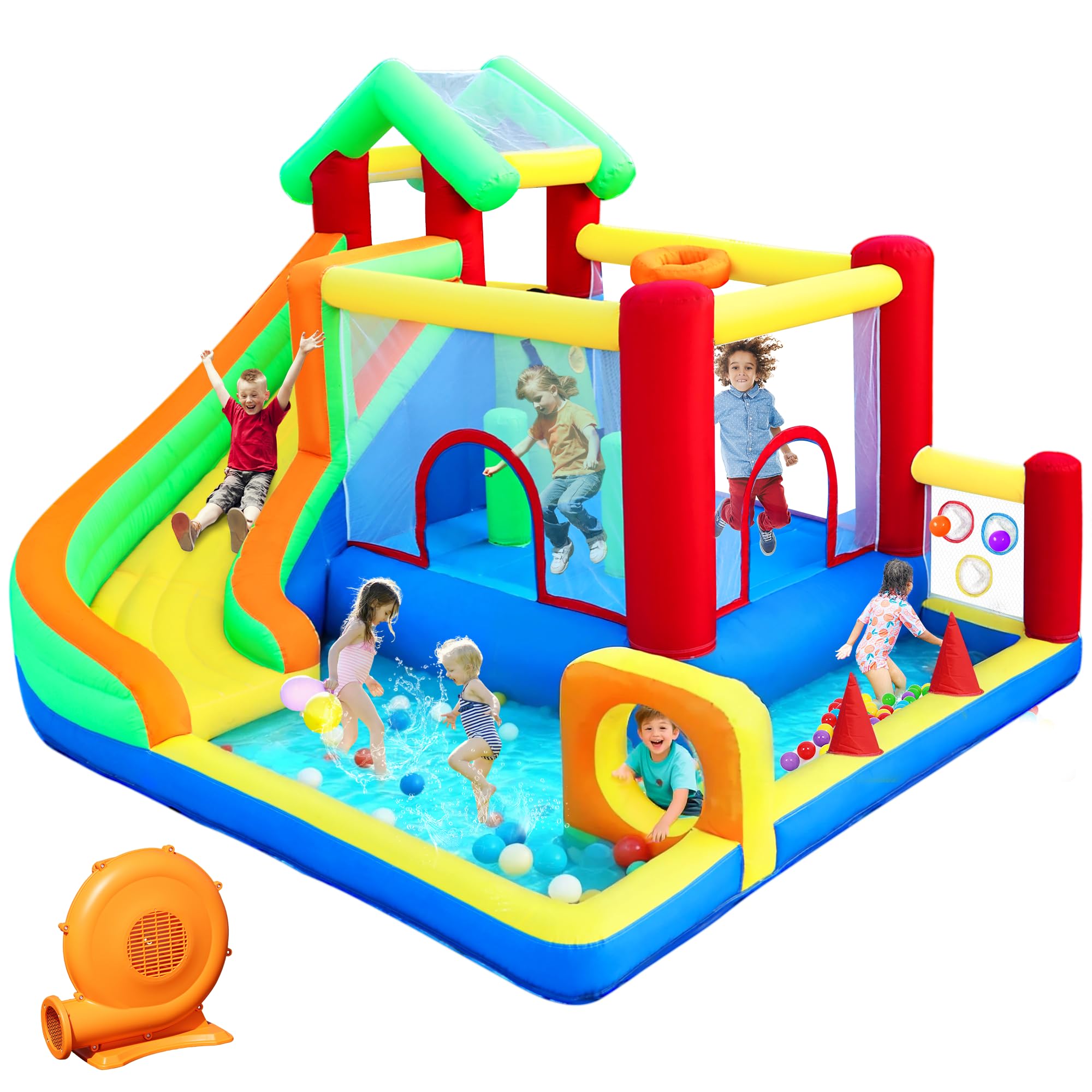 PZGEQ Bounce House, Inflatable Bounce Castle with Blower for Kids Indoor Outdoor