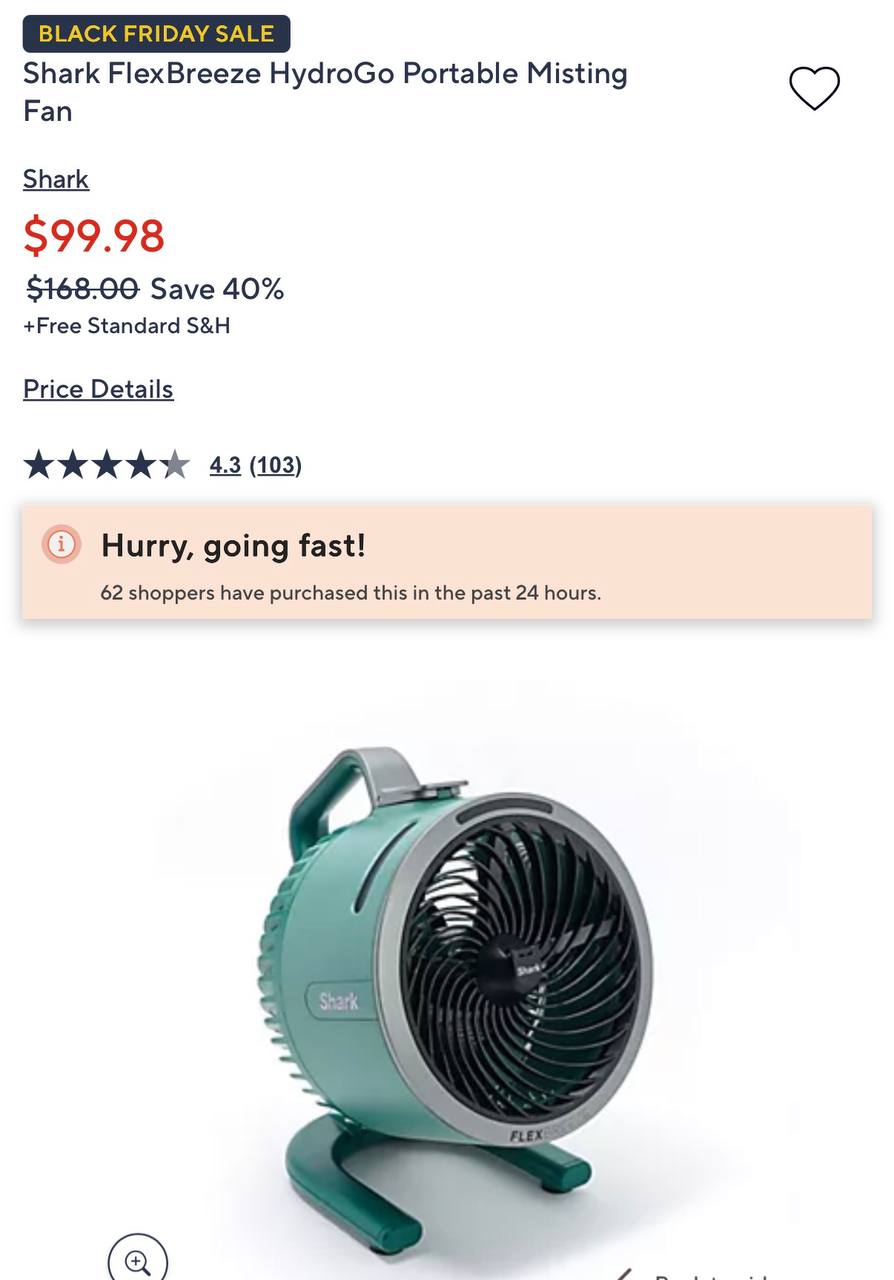 Shark FlexBreeze HydroGo Portable Misting Fan