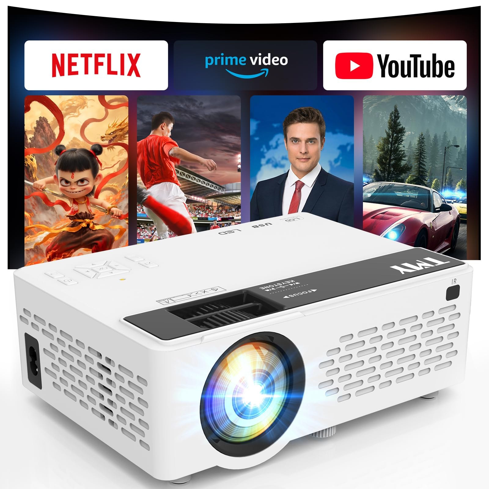 TMY 1080P Full HD Portable Mini Projector, Bluetooth Movie Projector