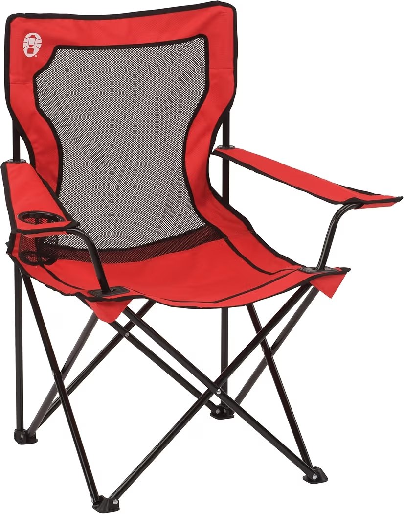 Coleman Broadband Mesh Quad Camping Chair with Carry Bag & Cup Holder, Cooling Mesh Back with Adjustable Arms, Great for