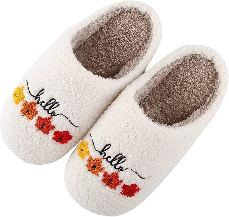 Halloween Pumpkin Slippers for Womens Mens Cute Cartoon Slippers Plush Warm Memory Foam Shoes