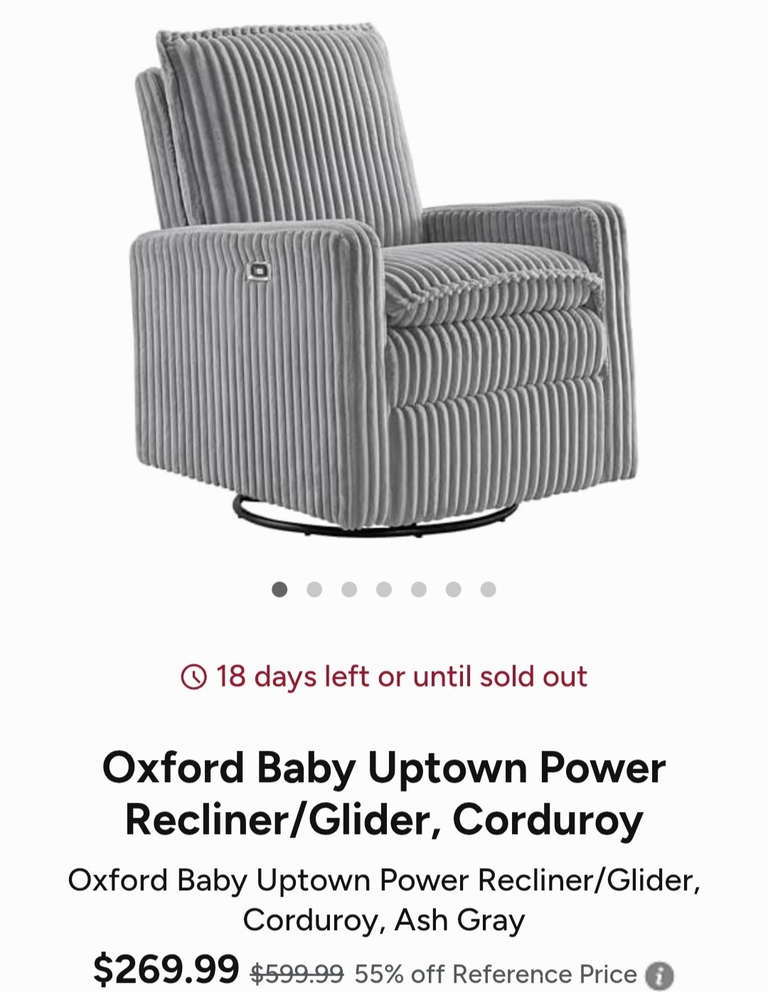 Oxford Baby Uptown Power Recliner/Glider, Corduroy
