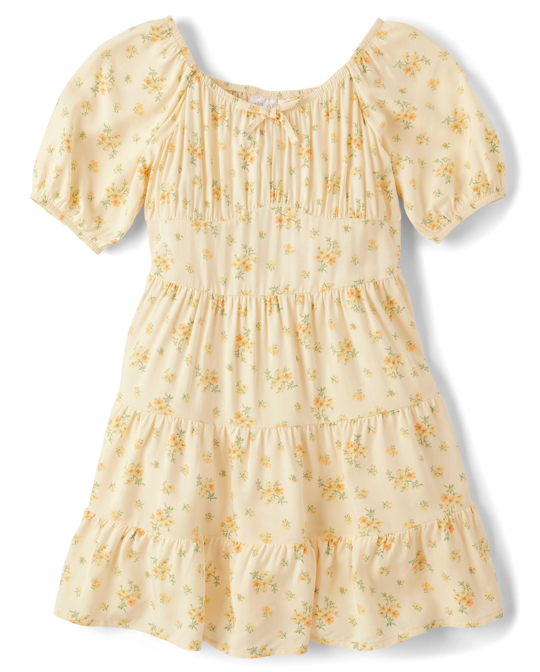 The Children's Place,Girls,Casual Tiered Dress,Short SleeveVanilla Wafer,X