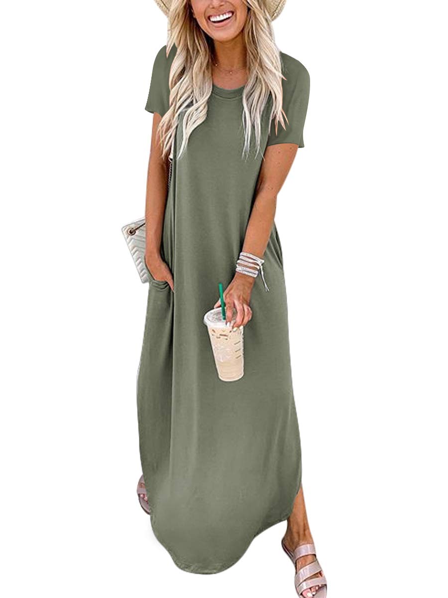 ANRABESS Womens Summer Maxi Dress Short Sleeve Casual Loose Long T Shirt Dresses Split