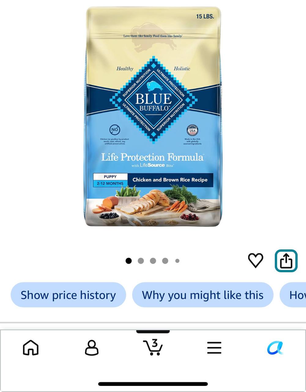 Blue Buffalo Life Protection Formula Puppy Dry Dog Food with DHA and ARA, Made with Natural Ingredients, Chicken & Brown