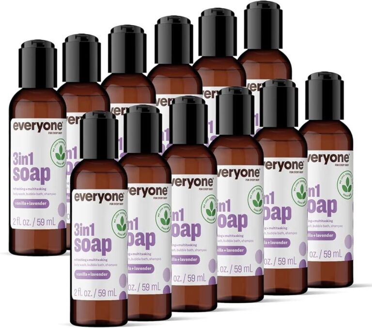 🔥 Everyone 3-in-1 Soap Body Wash, Bubble Bath, Shampoo, Travel Size, 2 Ounce (Pack of 12), Vanilla and Lavender, made with  — $12  (was $34)