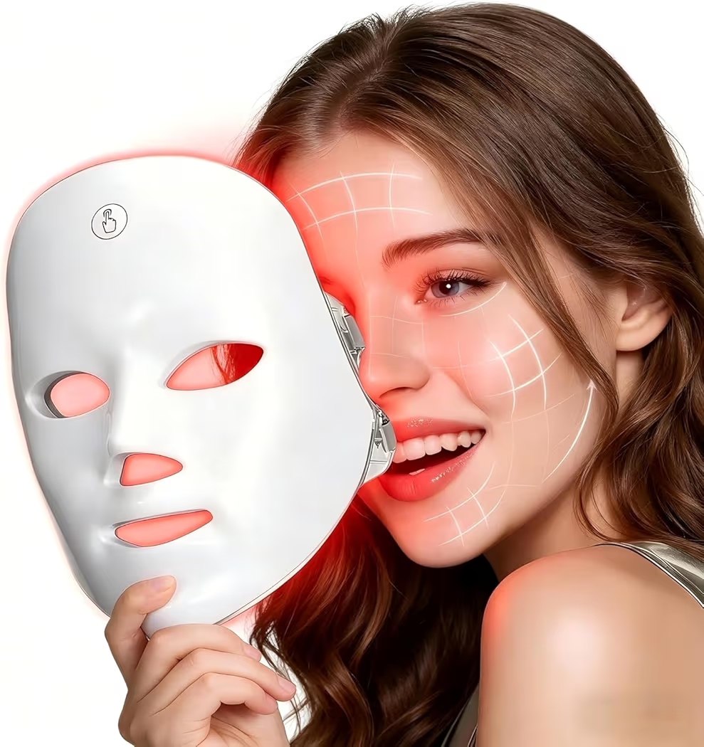 Red Light Therapy for Face,Red Light Mask for Anti-Aging, LED Face Mask Light Therapy Adjustable Brightness with 7-Color