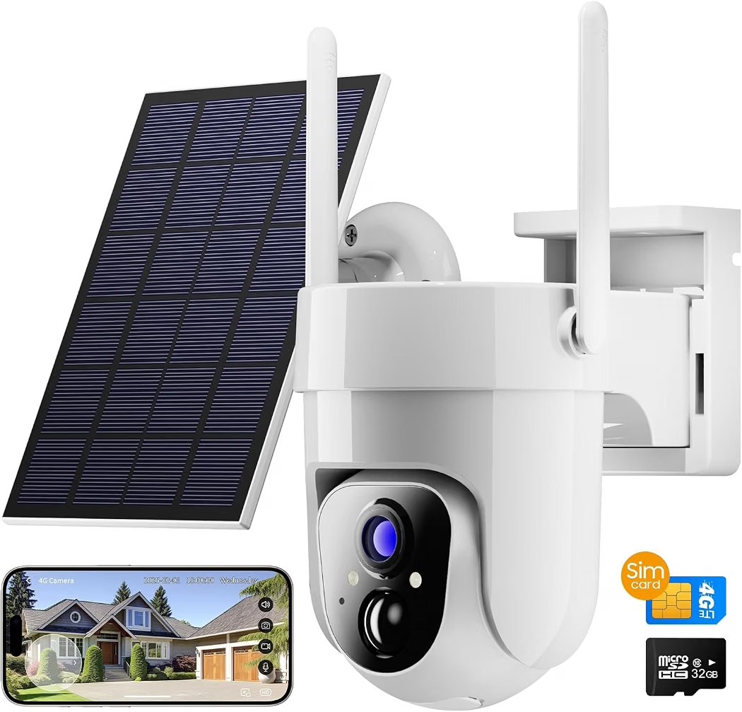 Camii 4G LTE Cellular Security Smart Camera No WiFi 360°View 2K HD Cameras Outdoor Solar Battery Powered 2K Cam for Home