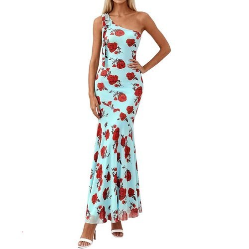 PRETTYGARDEN Womens Summer One Shoulder Maxi Dress 2026 Floral Sleeveless Bodycon Mesh Long Beach Vacation Sun Dresses