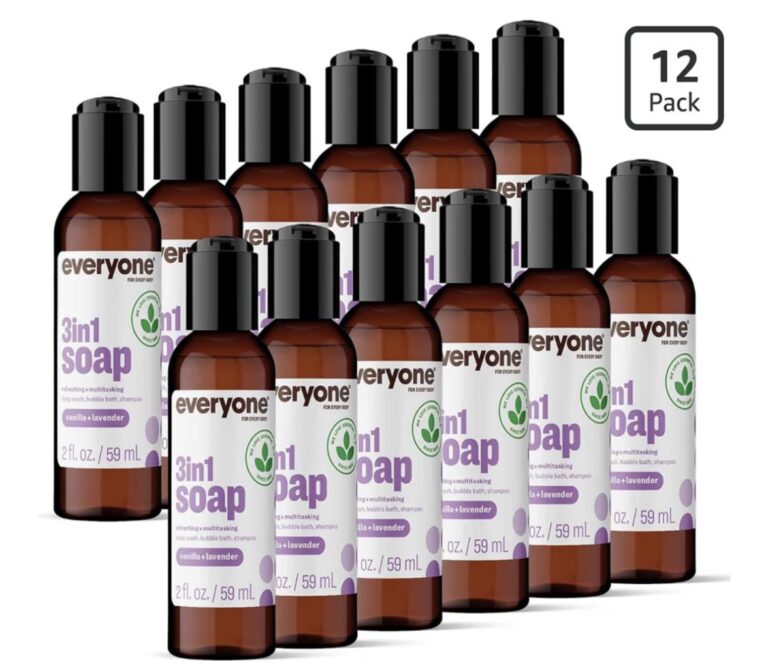 🔥 Everyone 3-in-1 Soap Body Wash, Bubble Bath, Shampoo, Travel Size, 2 Ounce (Pack of 12), Vanilla and Lavender, made with  — $12  (was $34)