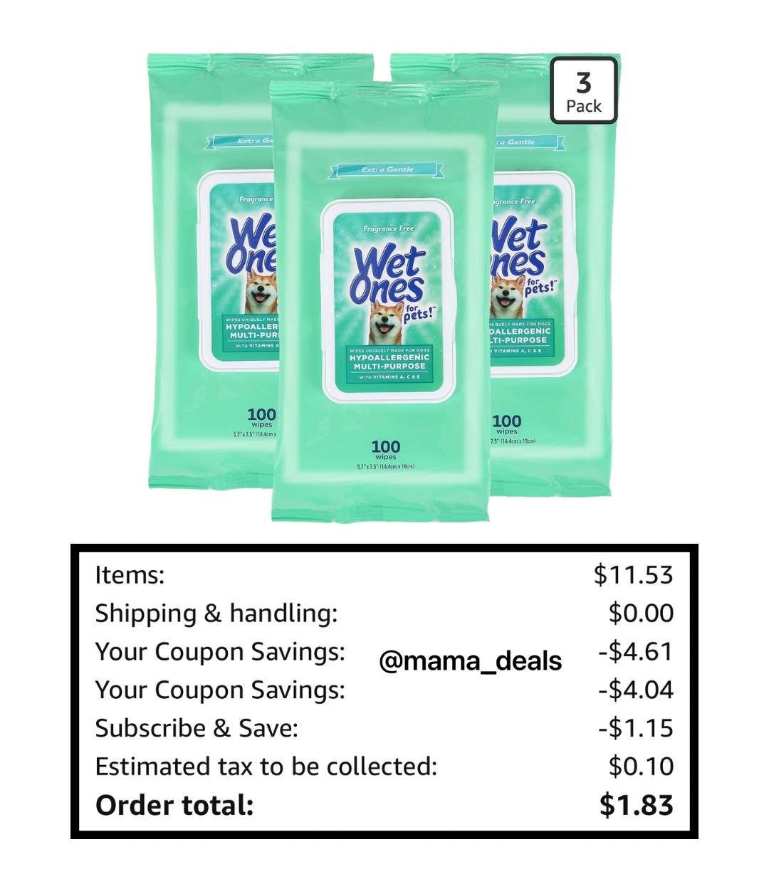 Wet Ones Multi Purpose Pets Wipes, 300 Count, Fragrance Free, Dog Wipes with Vitamins A C and E, Wet Lock Seal