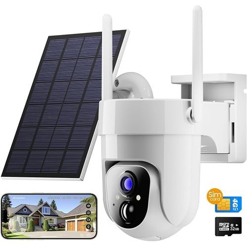 Camii 4G LTE Cellular Security Smart Camera No WiFi 360°View 2K HD Cameras Outdoor Solar Battery Powered 2K Cam for Home